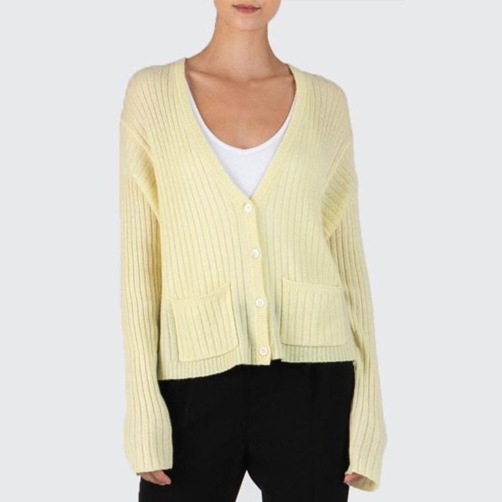ATM S Cashmere Deep-V Cardigan in Light Yellow